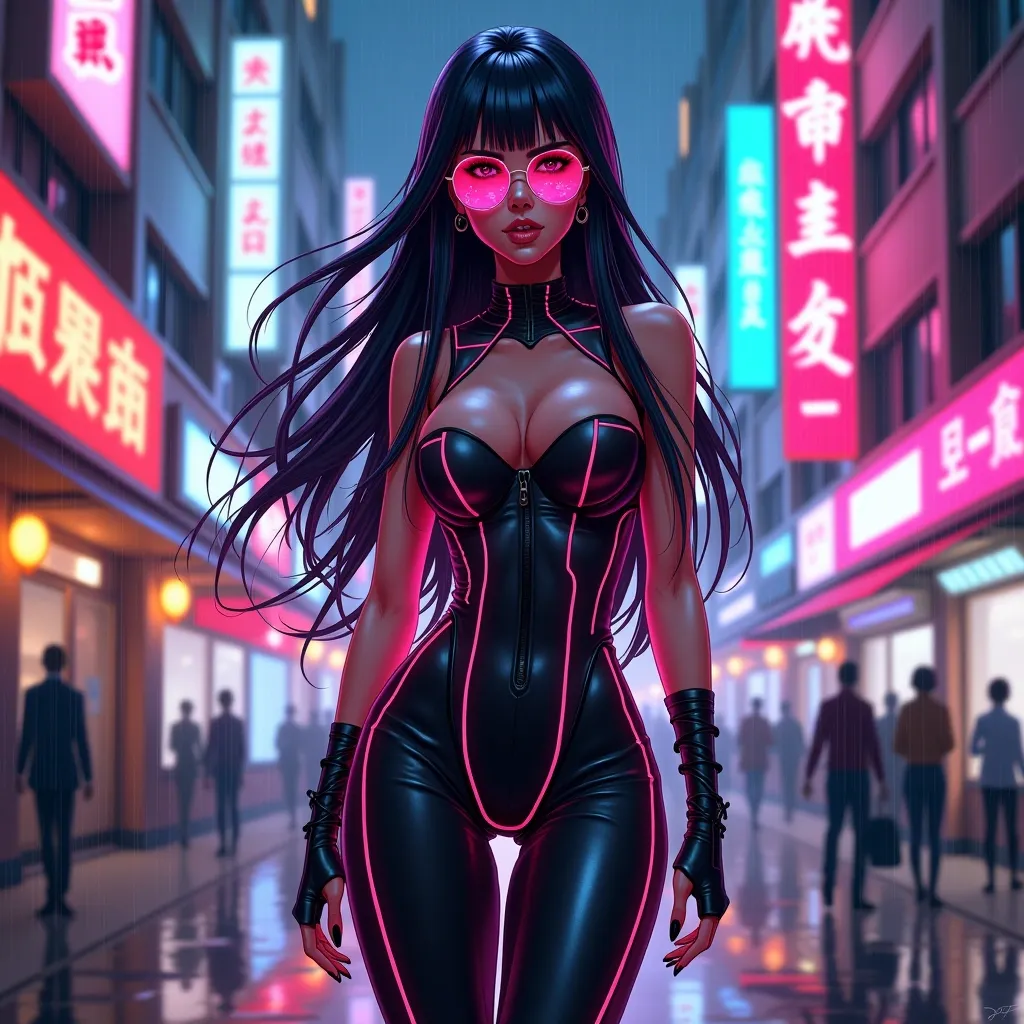 AI generated neon catsuit girl art 5